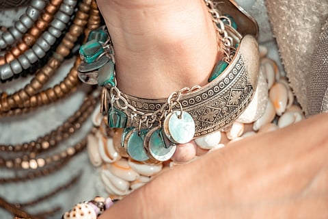 The stalls in Gariahat sell striking jewellery 